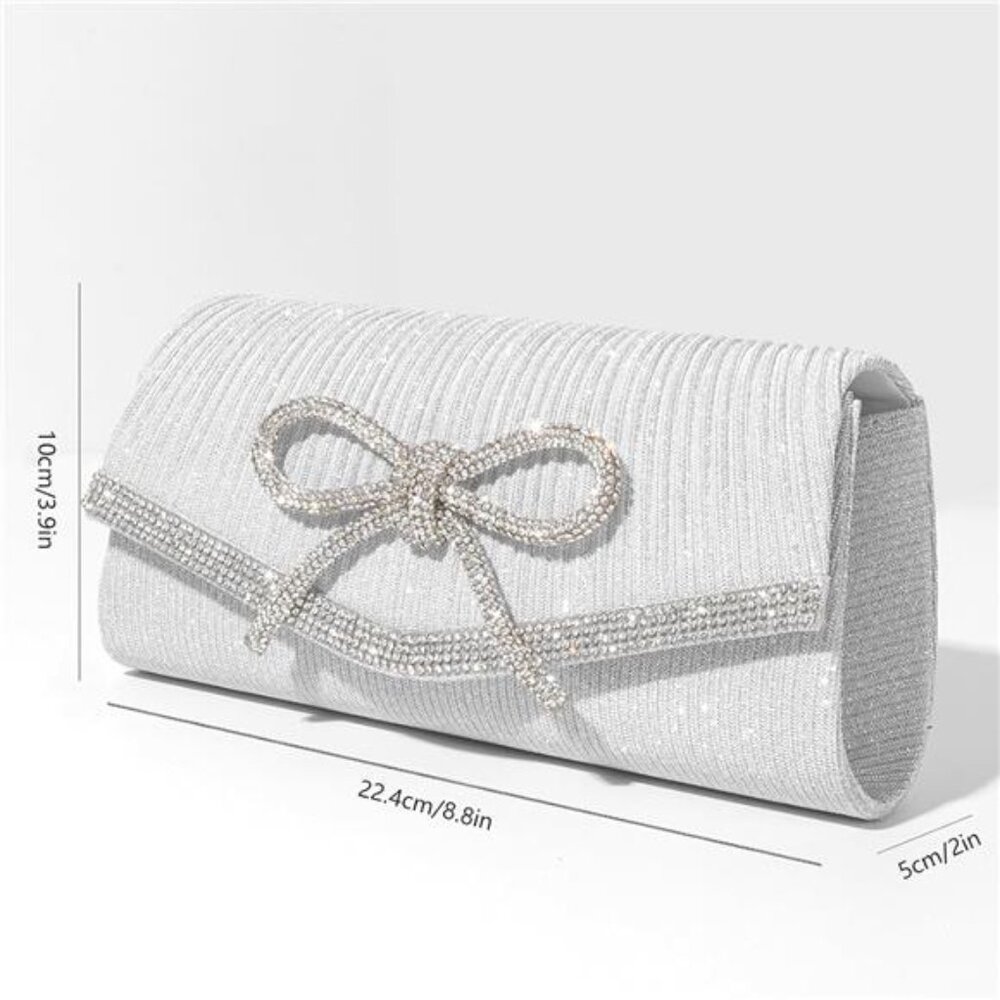 SH Glitter Clutch Purses for Women Elegant Bow Evening Bag Dressy Wedding - Picture 4 of 7